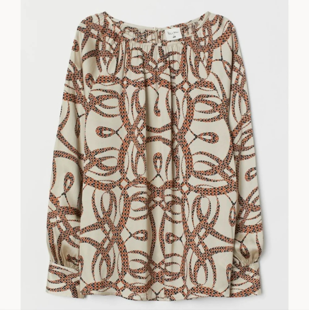 RICHARD ALLAN x H&M Light Beige Patterned Satin Blouse Size Women's 10 NEW